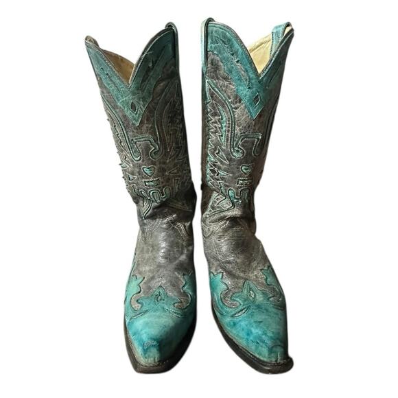 Corral Womens Snip Toe Boots R2266 Gray Turquoise With Glitter Inlay Size 9.5 M - Picture 3 of 11